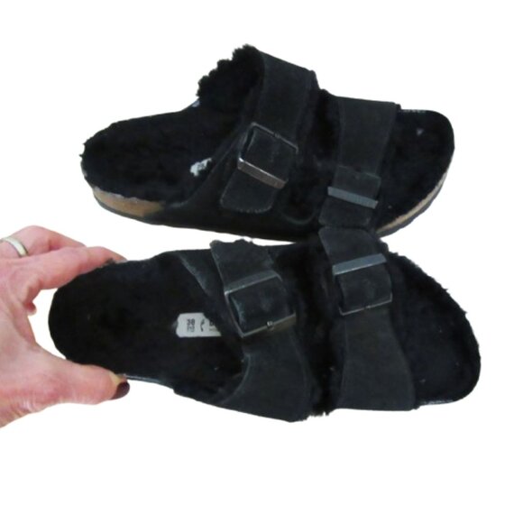 Birkenstock Arizona Shearling Lined Sandals Black Size 38 EU - Picture 5 of 5